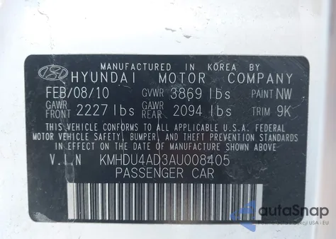 2010 Hyundai Elantra Gls from USA, damaged, VIN KMHDU4AD3AU008405